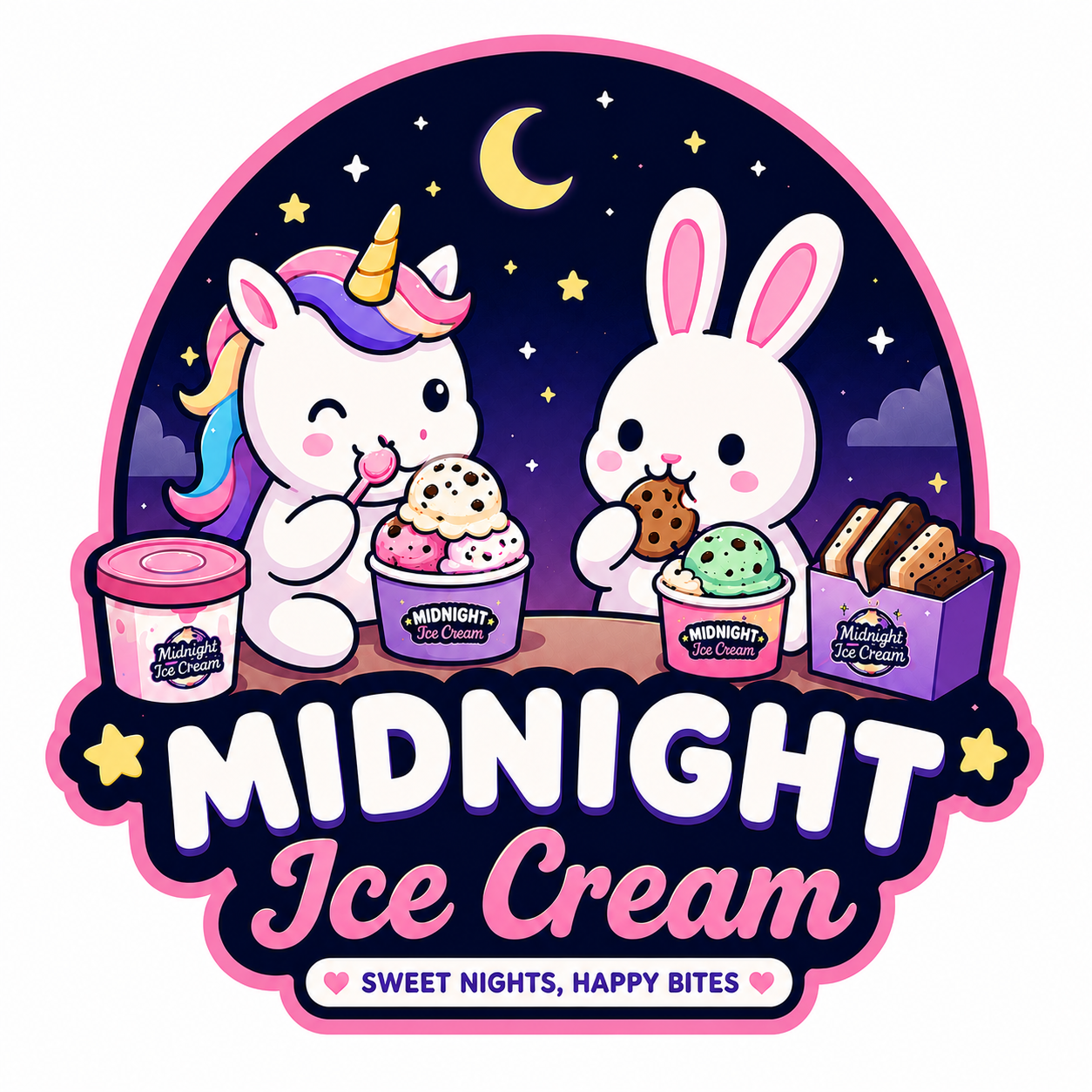 Unicorn and bunny eating ice cream